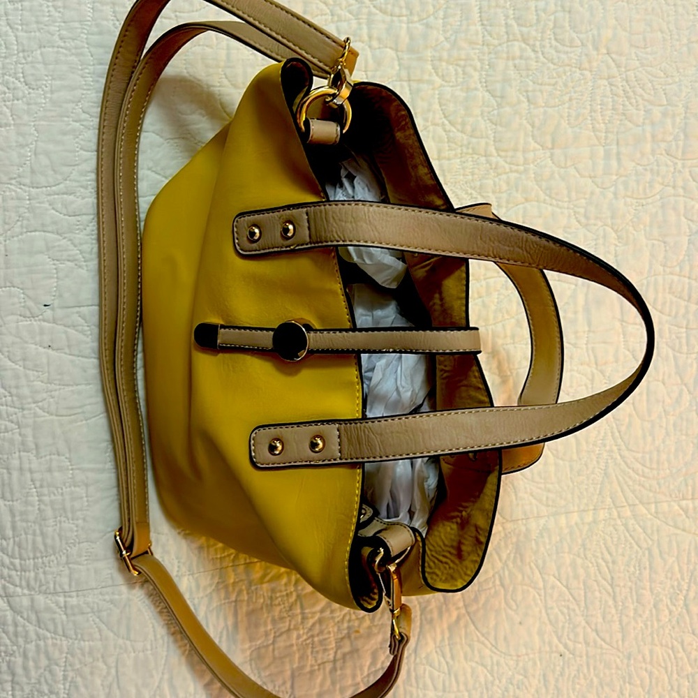 charming Charlie bag or tote, yellow and tan leather